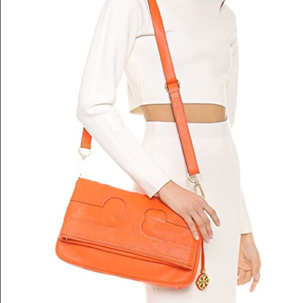 Tory Burch Vibrant Orange Pebbled Leather Crossbody